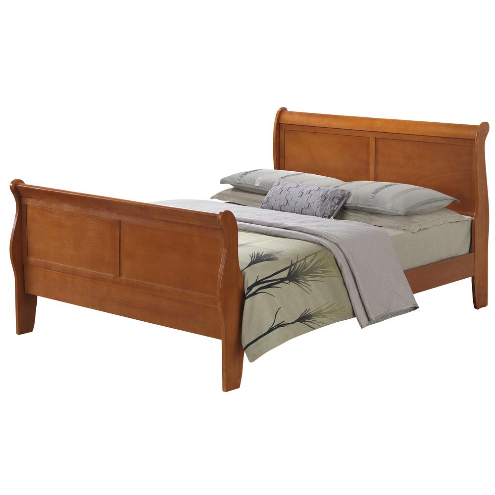 Louis Philippe Oak King Sleigh Wood Bed with High Footboard. Picture 1