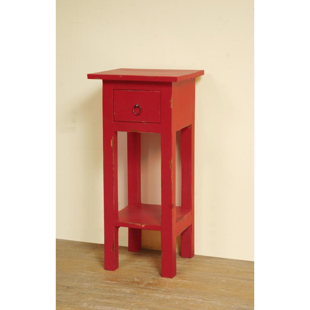 Shabby Chic Cottage 11.8 in. Antique Red Square Solid Wood End Table with 1 Drawer. Picture 6