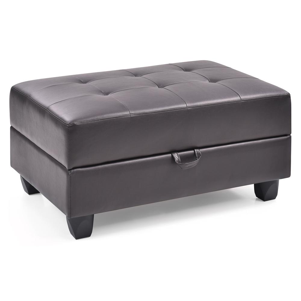 Revere Cappuccino Faux Leather Upholstered Storage Ottoman. Picture 2