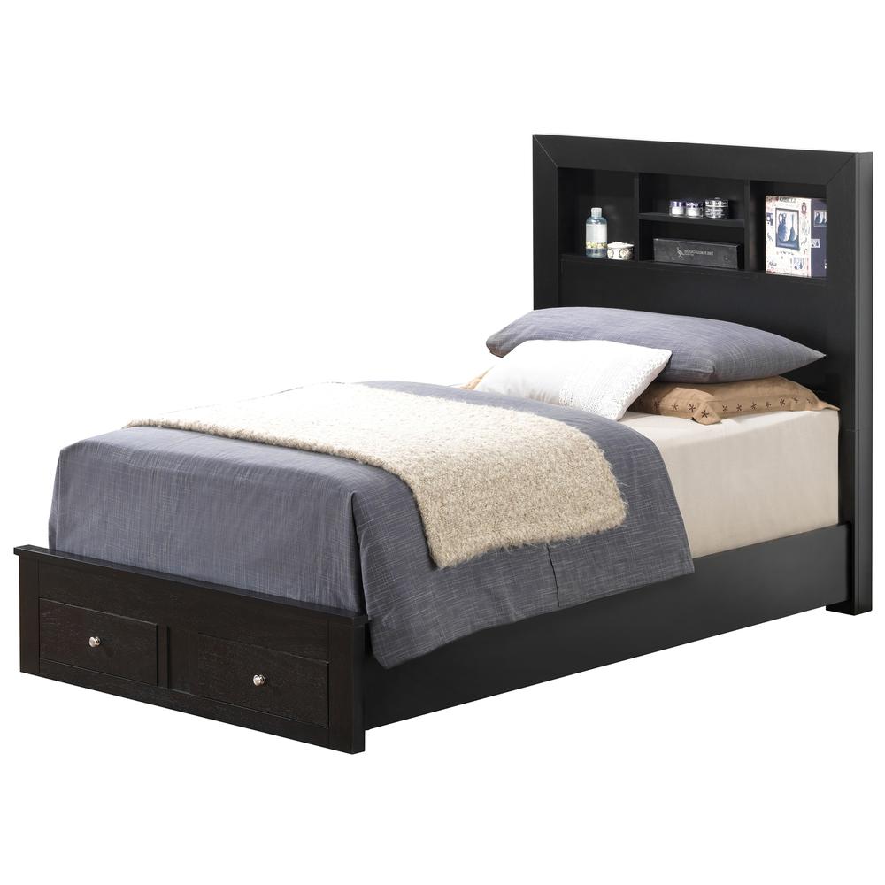 Burlington Black Twin Storage Platform Bed with Storage Drawers and Shelving Headboard. Picture 2