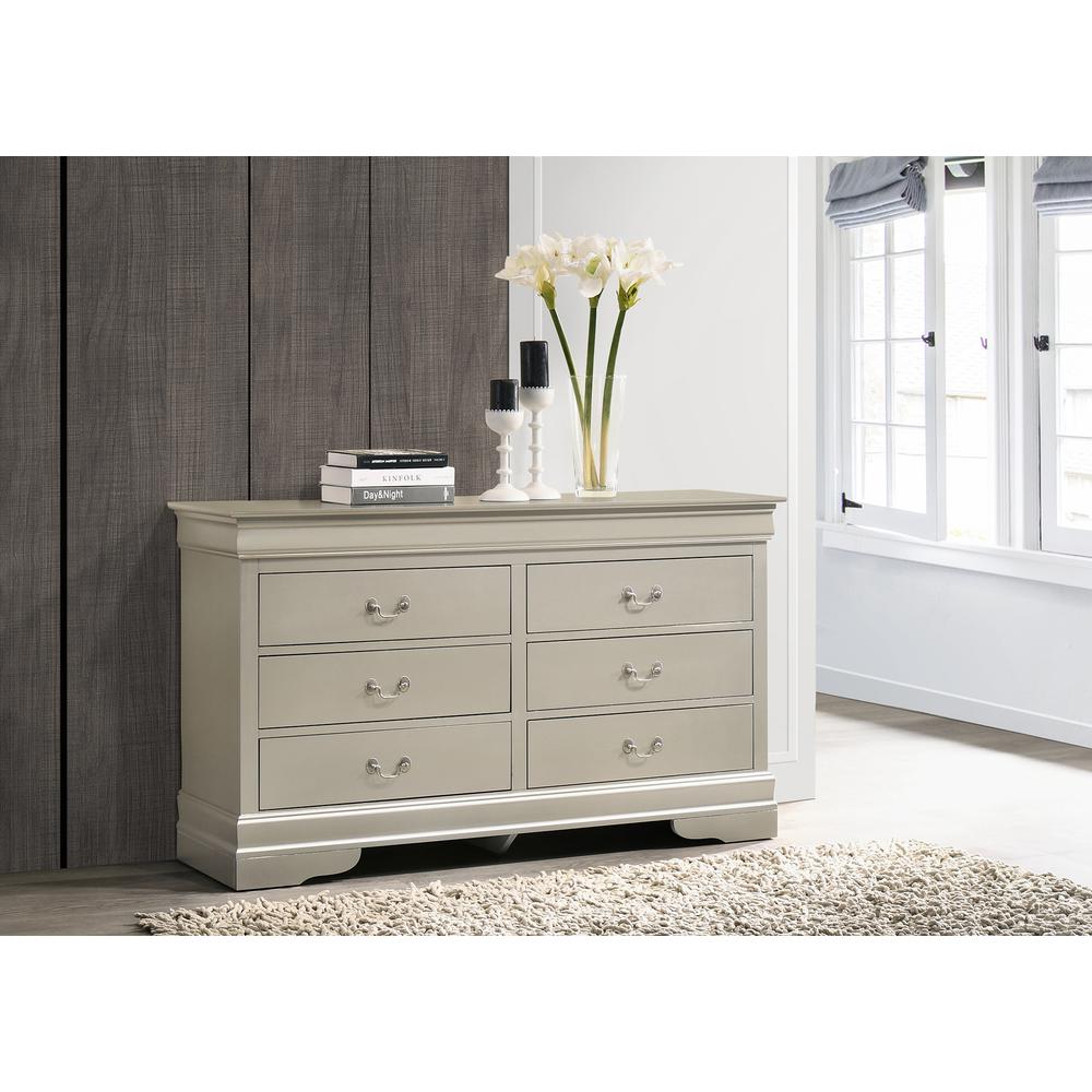 Louis Phillipe 2 6-Drawer Silver Champagne Dresser (33 in. X 16 in. X 57 in.). Picture 5