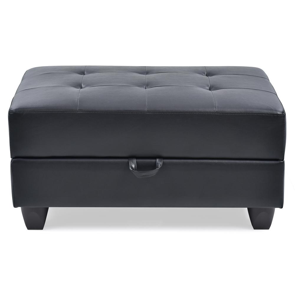 Revere Black Faux Leather Upholstered Storage Ottoman. Picture 1