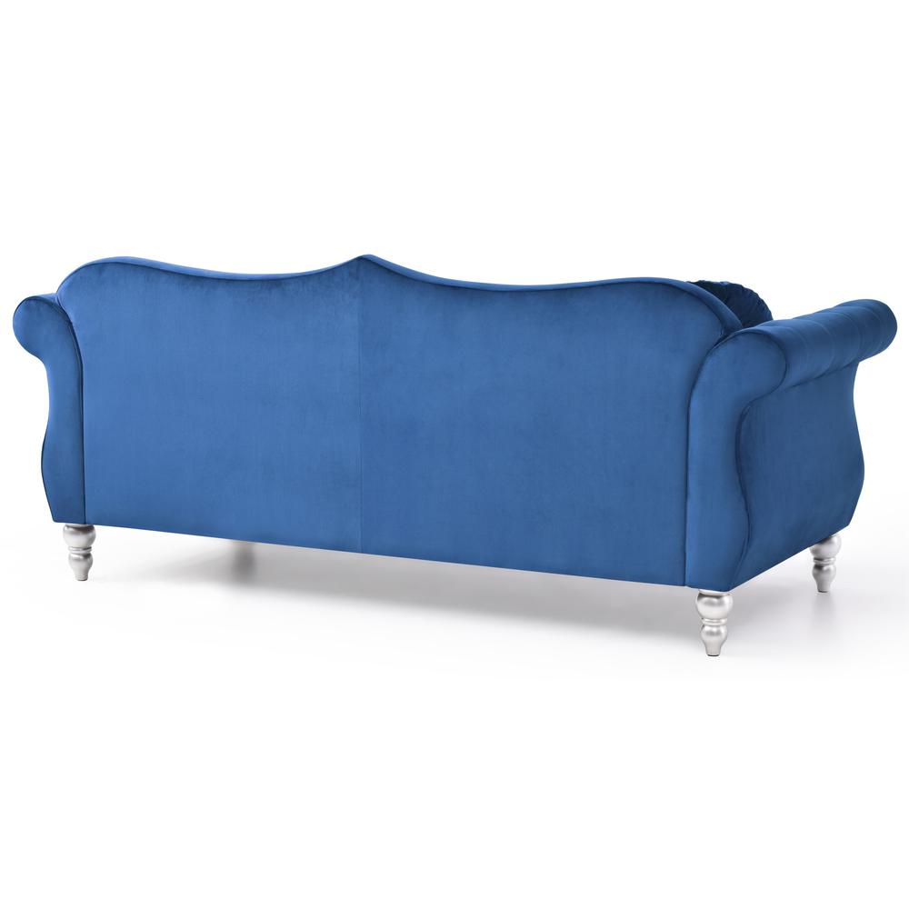 Hollywood 82 in. Navy Blue Velvet Chesterfield 3-Seater Sofa with 2-Throw Pillow. Picture 4