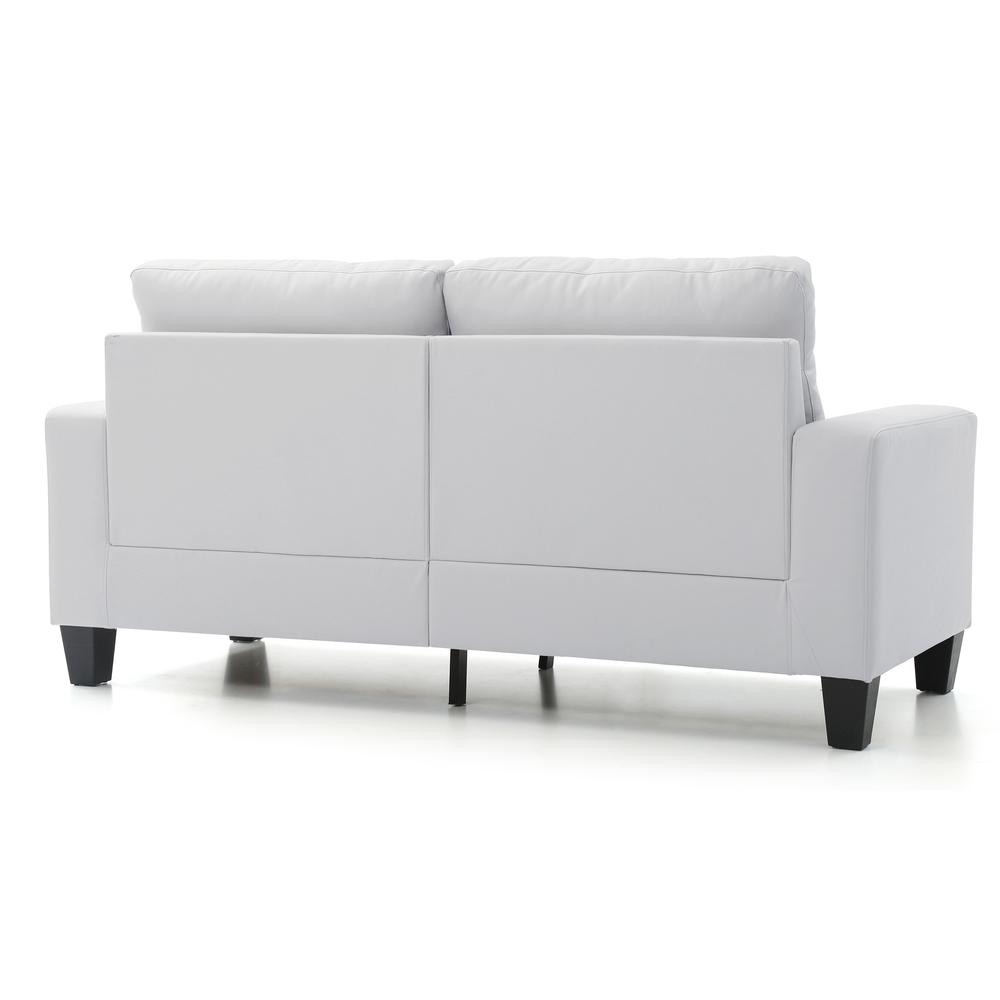 Newbury 71 in. W Flared Arm Faux Leather Straight Sofa in White. Picture 4