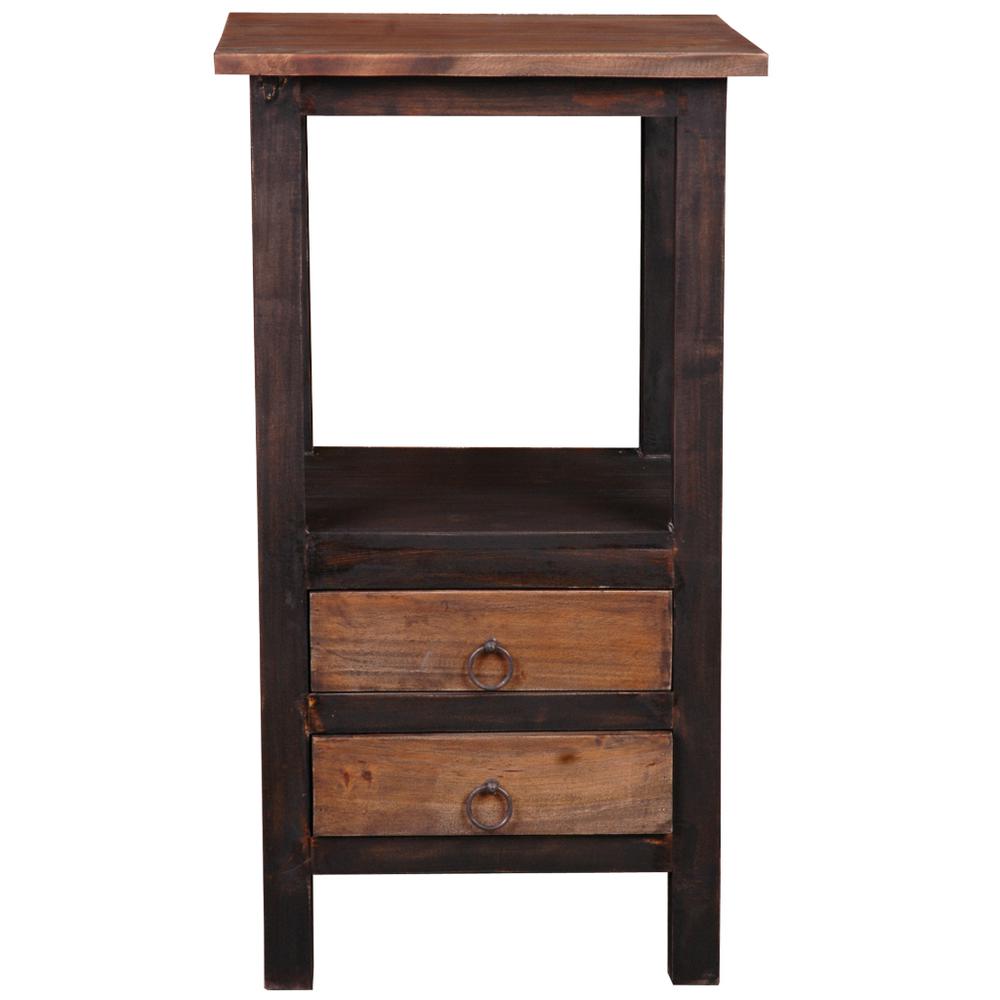 Shabby Chic Cottage 15.8 in. Blackwash and Raftwood Brown Square Solid Wood End Table. Picture 1