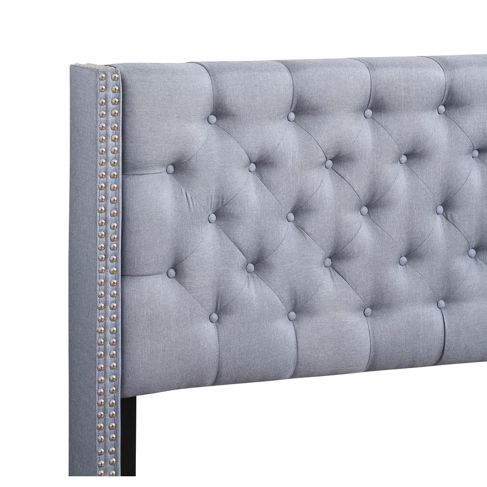 Julie Blue Tufted Upholstered Low Profile King Panel Bed. Picture 5