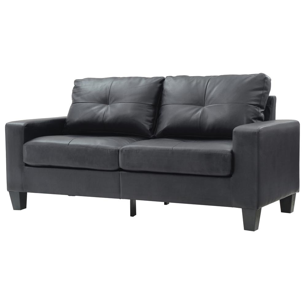 Newbury 71 in. W Flared Arm Faux Leather Straight Sofa in Black. Picture 2