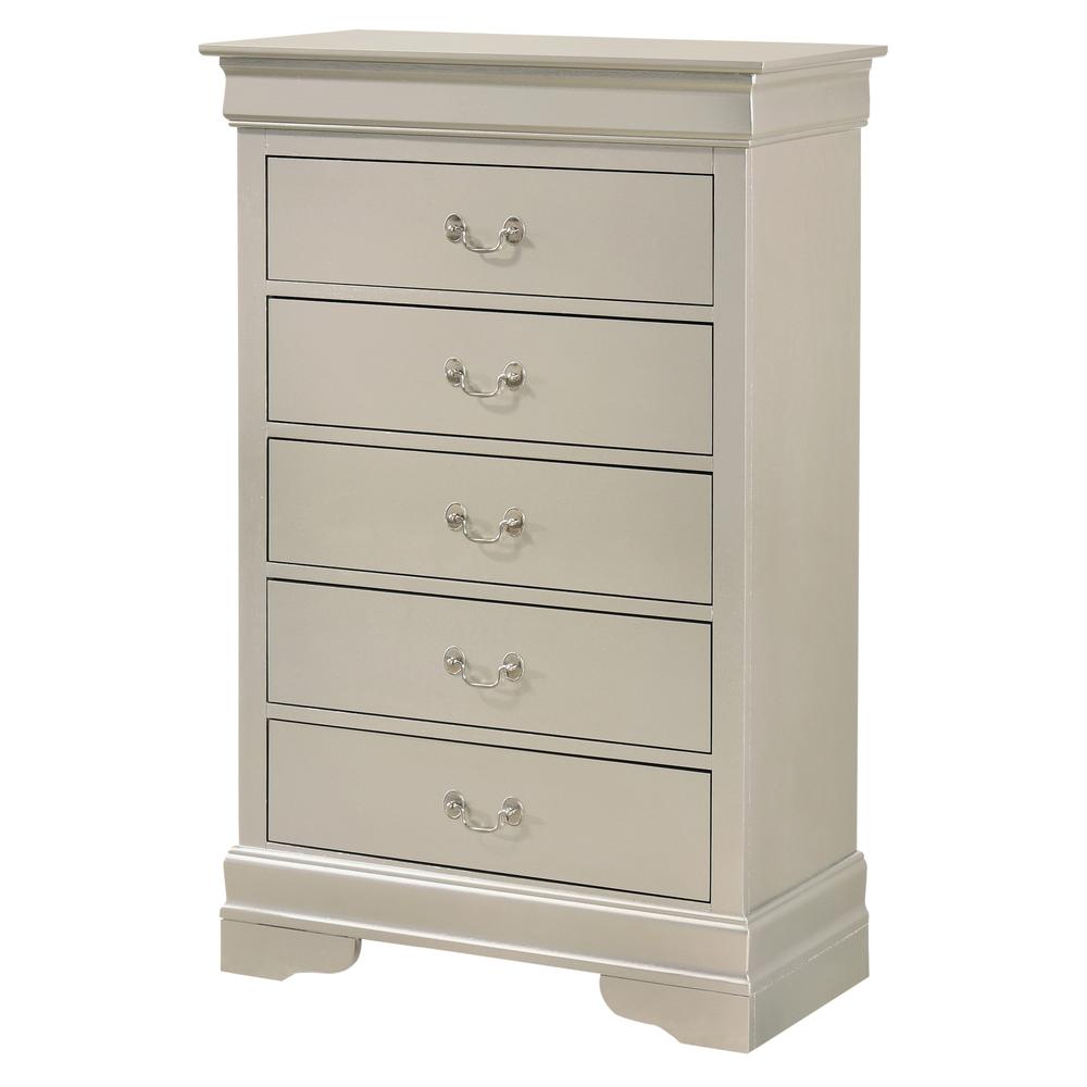 Louis Phillipe II Silver Champagne 5 Drawer Chest of Drawers (31 in L. X 16 in W. X 48 in H.). Picture 1