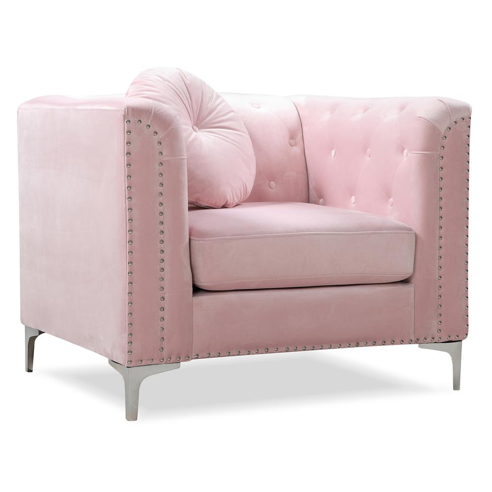 Pompano Pink Tufted Velvet Accent Chair. Picture 2