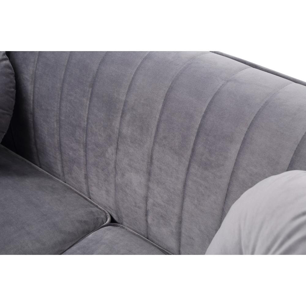 Delray 87 in. Gray Velvet 2-Seater Sofa with 2-Throw Pillow. Picture 5