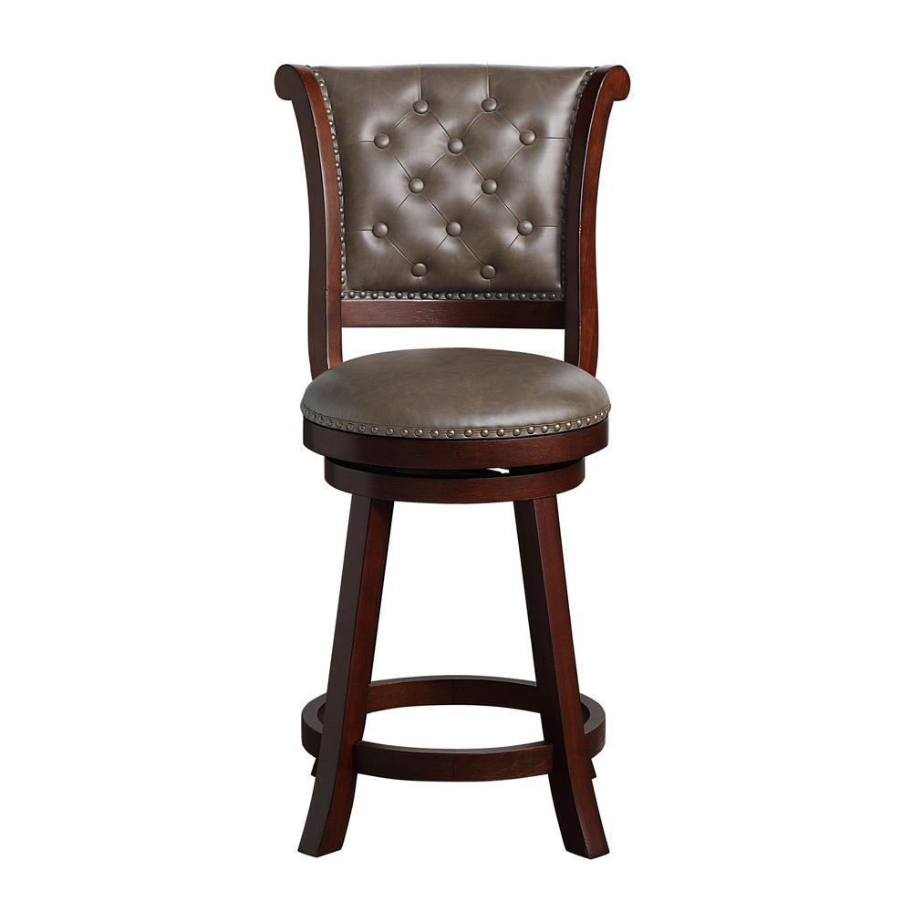 SH Tufted 39.5 in. Mahogany High Back Wood 24 in. Bar Stool. Picture 1