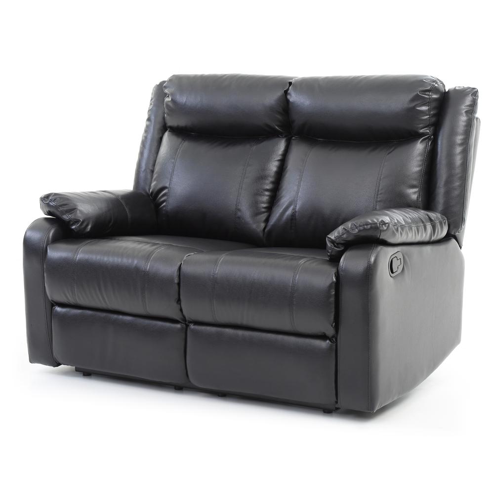 Ward 55 in. Black Faux leather 2-Seater Reclining Sofa with Pillow Top Arm. Picture 3