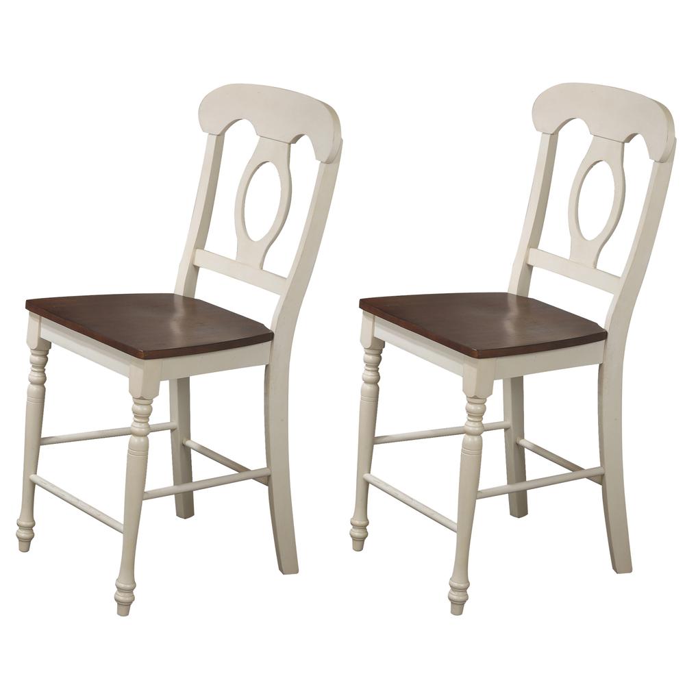 43 in. White with Chestnut Brown High Back Wood Frame 24 in. Bar Stool (Set of 2). Picture 2