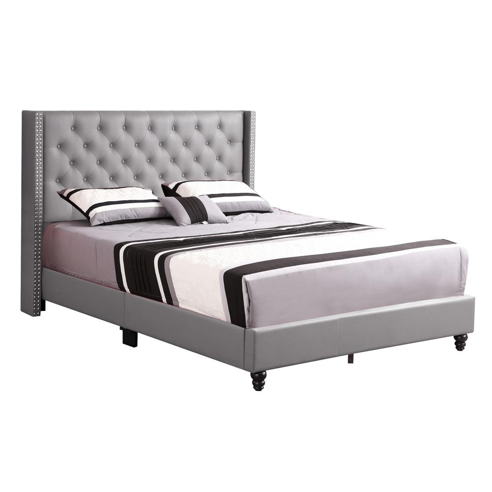 Julie Light Gray Queen Upholstered Panel Bed. Picture 1
