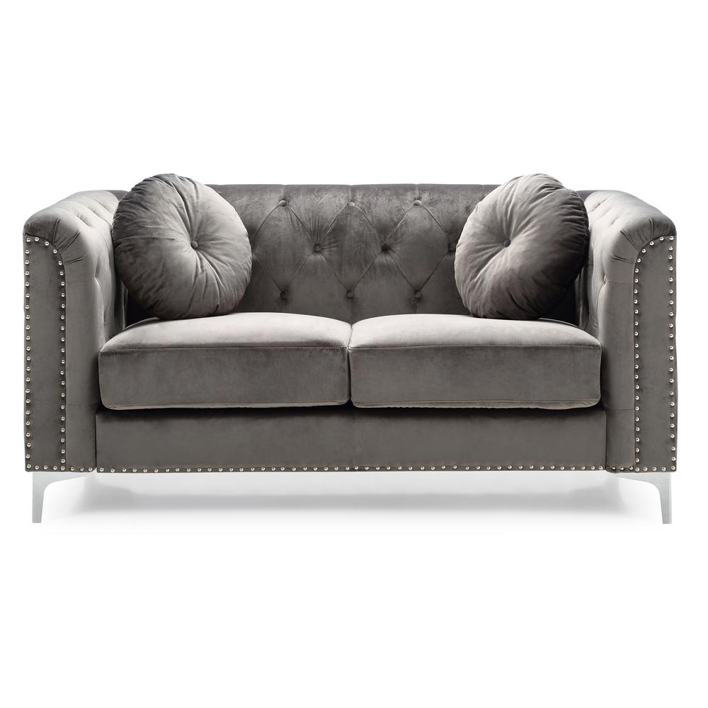 Pompano 62 in. Dark Gray Velvet 2-Seater Sofa with 2-Throw Pillow. Picture 2