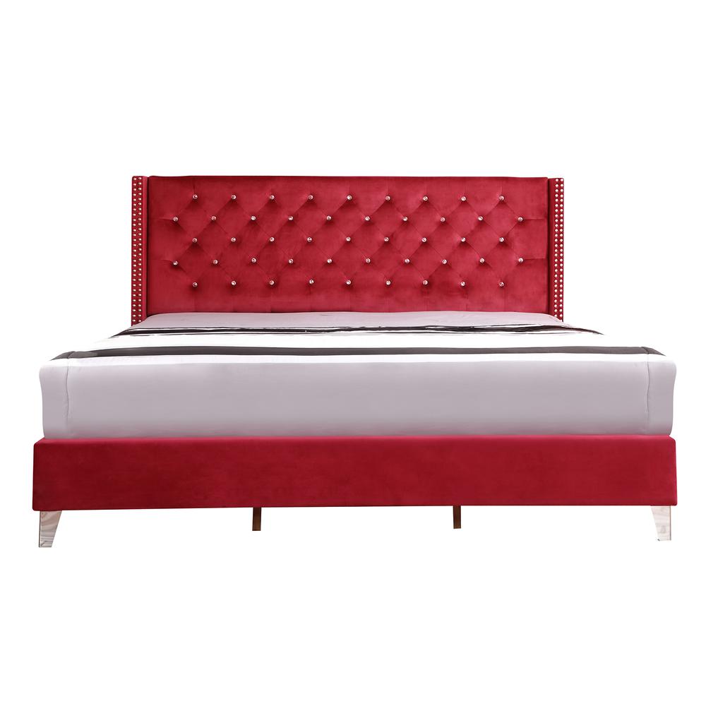 Julie Cherry Tufted Upholstered Low Profile King Panel Bed. Picture 2