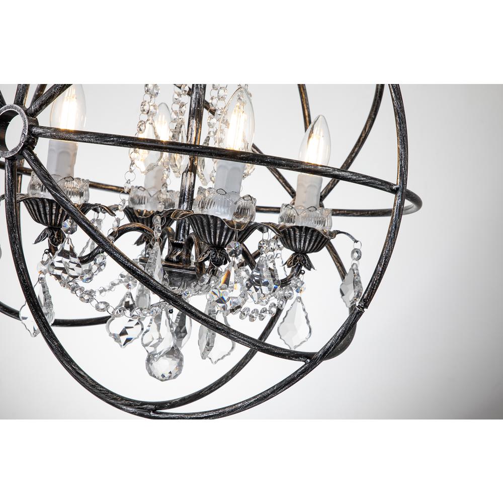 Eudora 4-Light Globe Hanging Chandelier with Crystal Accents Antique Black. Picture 8
