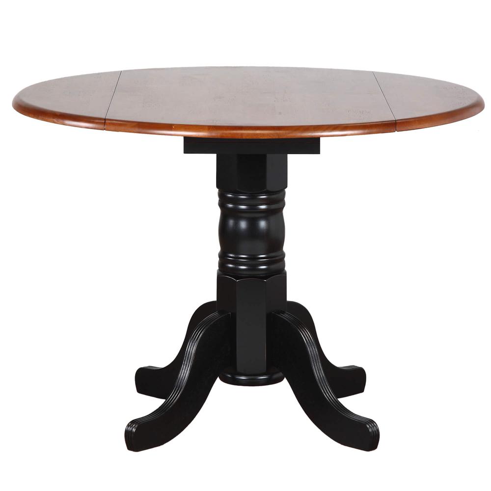 3-Piece Round Wood Top Distressed Antique Black with Cherry Extendable Dining Set. Picture 2