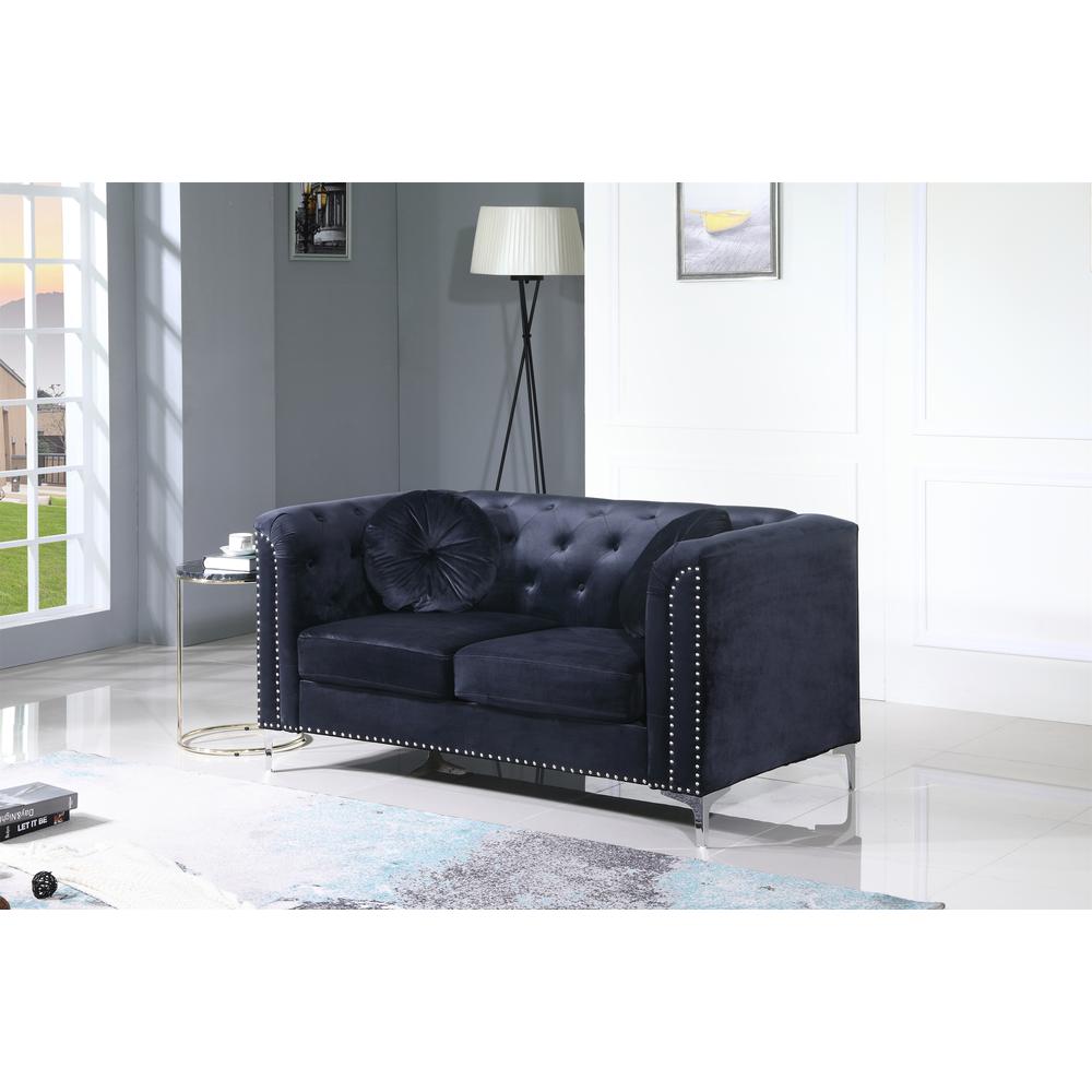 Pompano 62 in. Black Tufted Velvet 2-Seater Sofa with 2-Throw Pillow. Picture 6