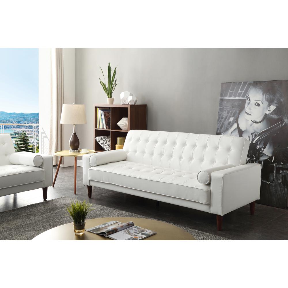 Andrews 85 in. W Flared Arm Faux Leather Straight Sofa in White. Picture 5