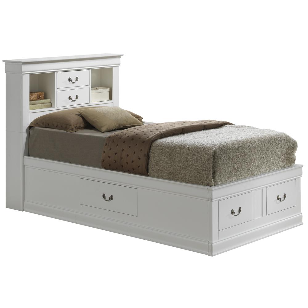 Louis Philippe White Twin Storage Platform Bed with 6 Storage Drawers. Picture 1