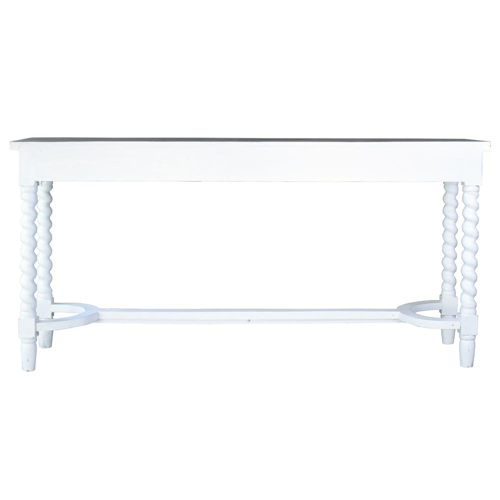 Shabby Chic Cottage 64 in. White and Raftwood Brown Rectangular Solid Wood Console Table. Picture 3