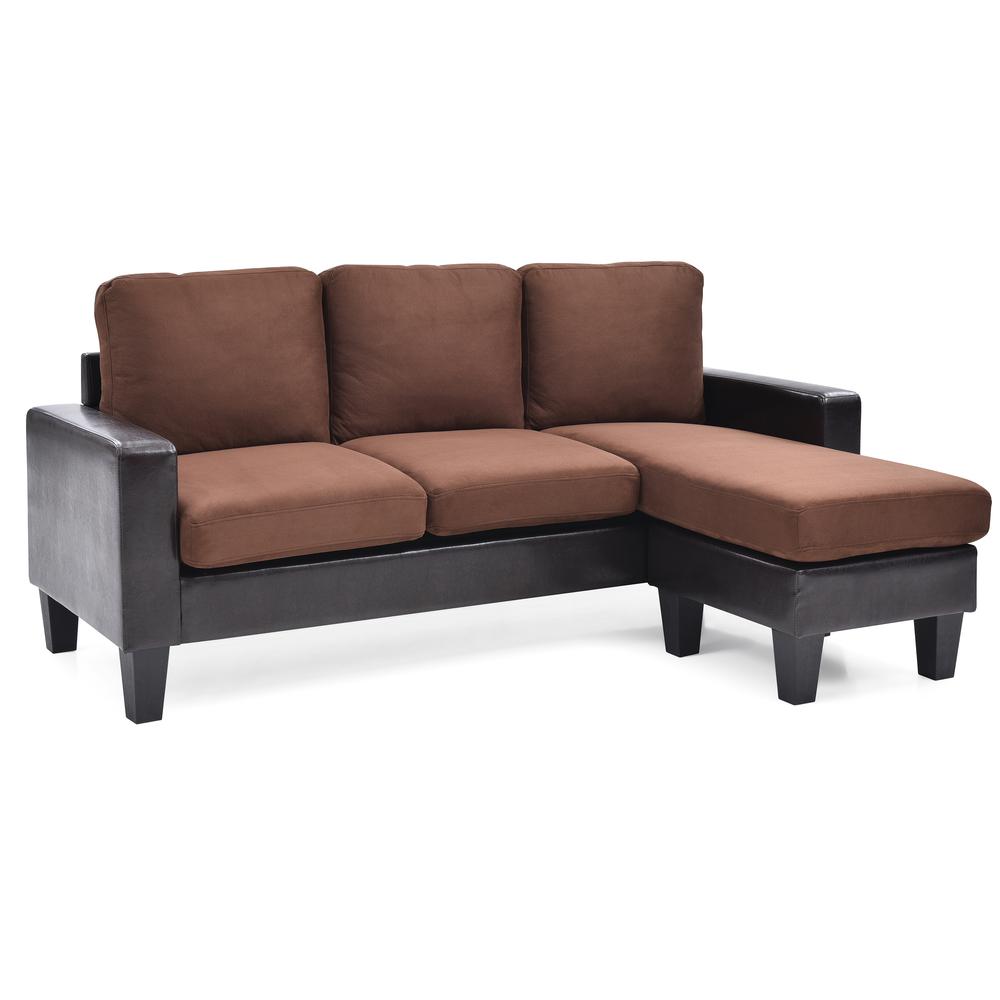 Jenna 76 in. W Flared Arm Faux Leather L Shaped Sofa in Chocolate. Picture 2