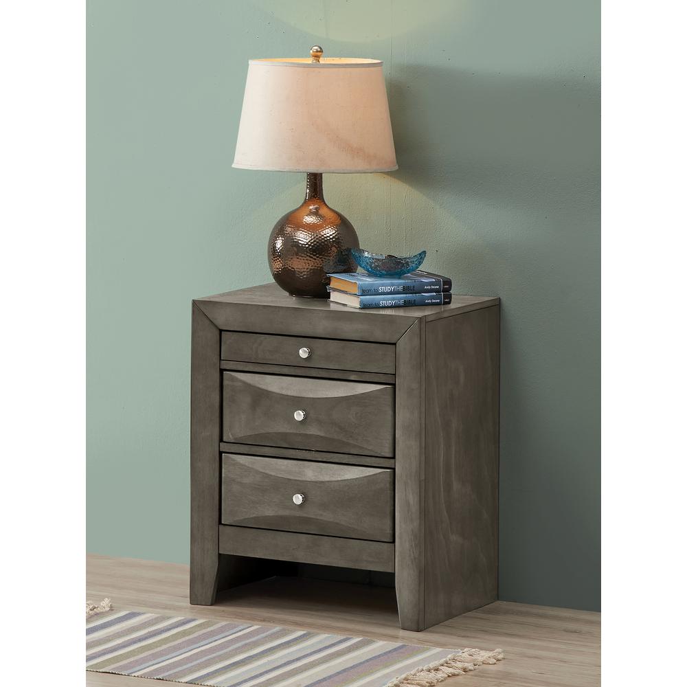 Marilla 3-Drawer Gray Nightstand (28 in. H x 17 in. W x 23 in. D). Picture 5