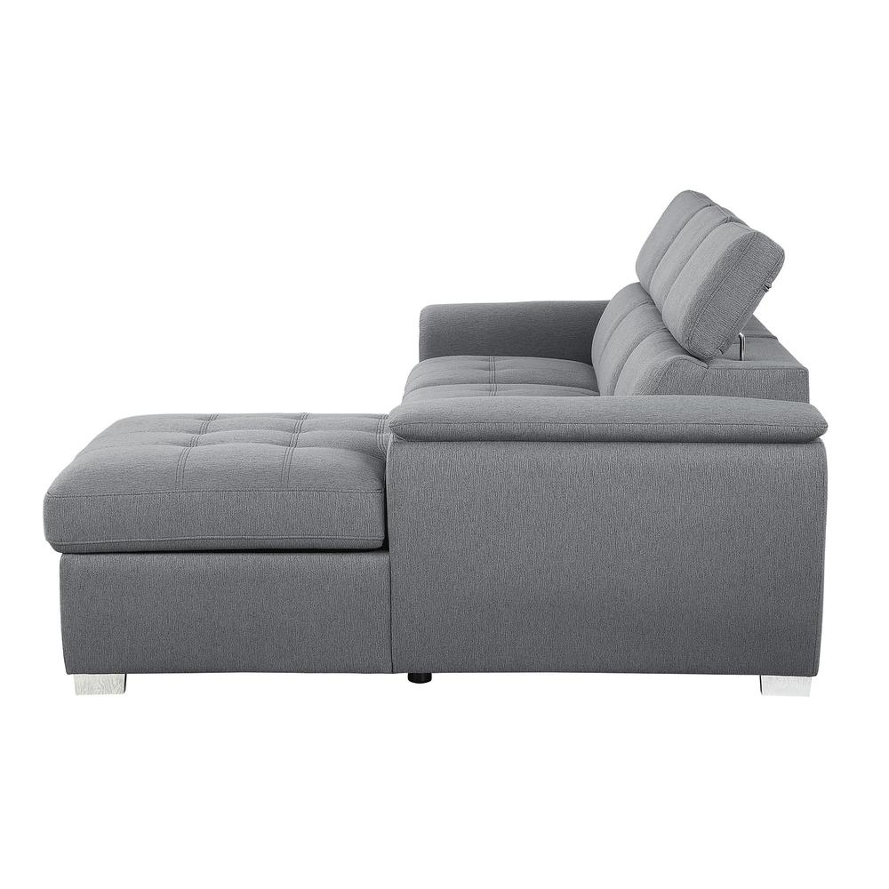 97.5 in. W 4-Piece Chenille Upholstery Sectional Sofa in Gray w/ Pull-out Bed. Picture 4