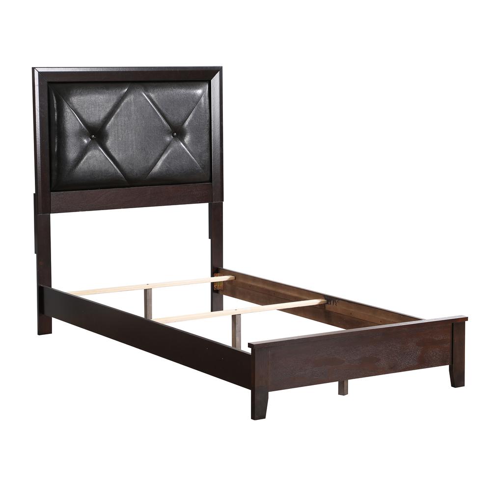 Primo Espresso Tufted Faux Leather Upholstered Twin Panel Bed. Picture 3