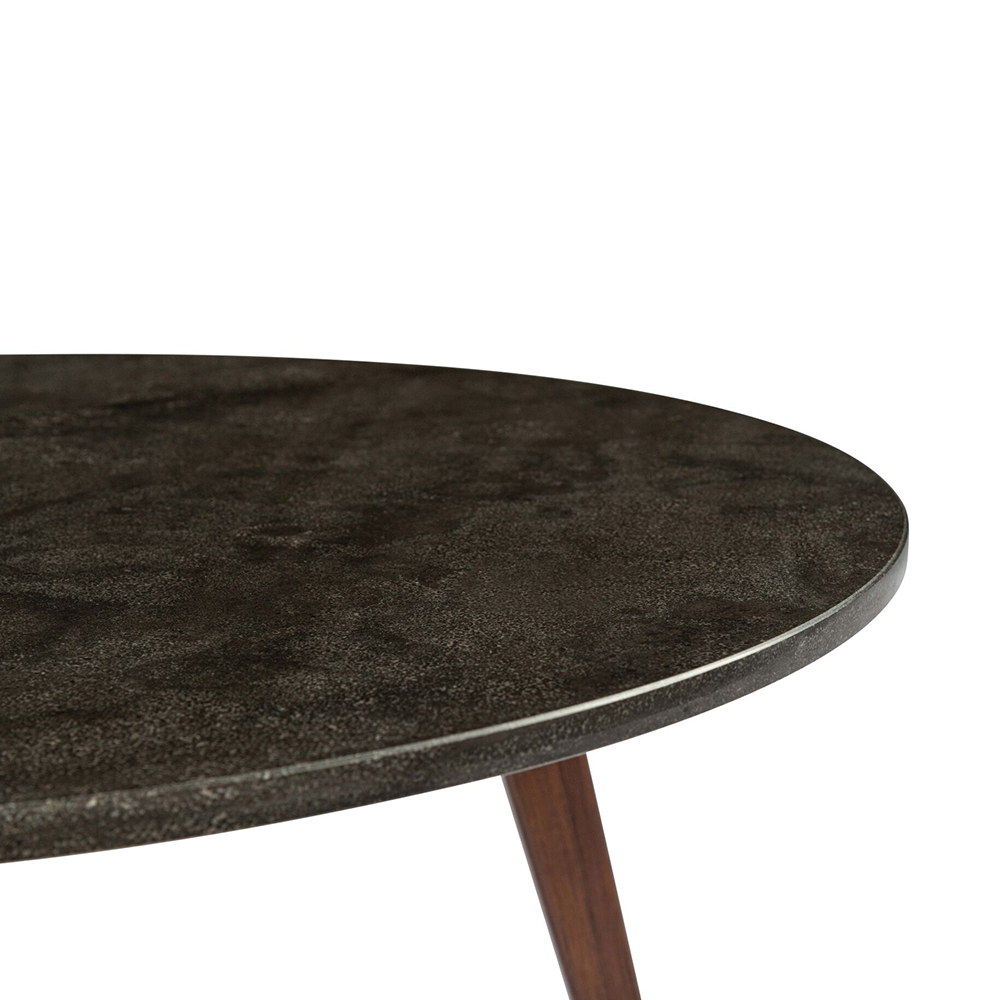 Stella 31" Round Italian Black Marble Coffee Table with Walnut Legs. Picture 2