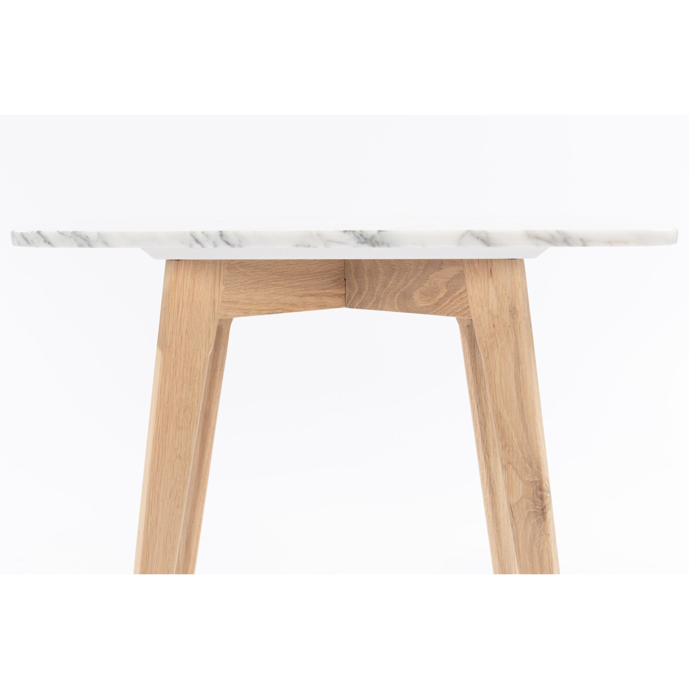 Cima 12" x 21" Rectangular Italian Carrara White Marble Side Table with Oak Legs. Picture 3
