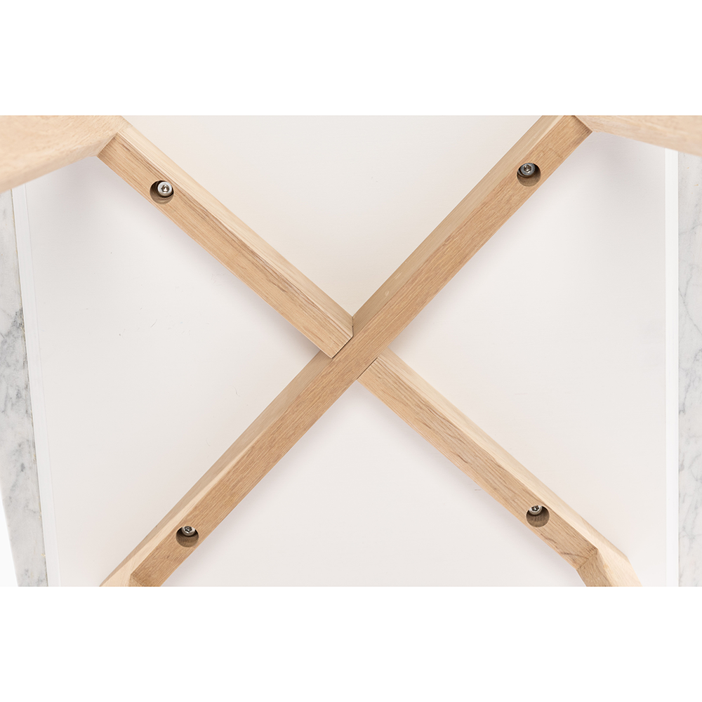 Cima 12" x 21" Rectangular Italian Carrara White Marble Side Table with Oak Legs. Picture 4