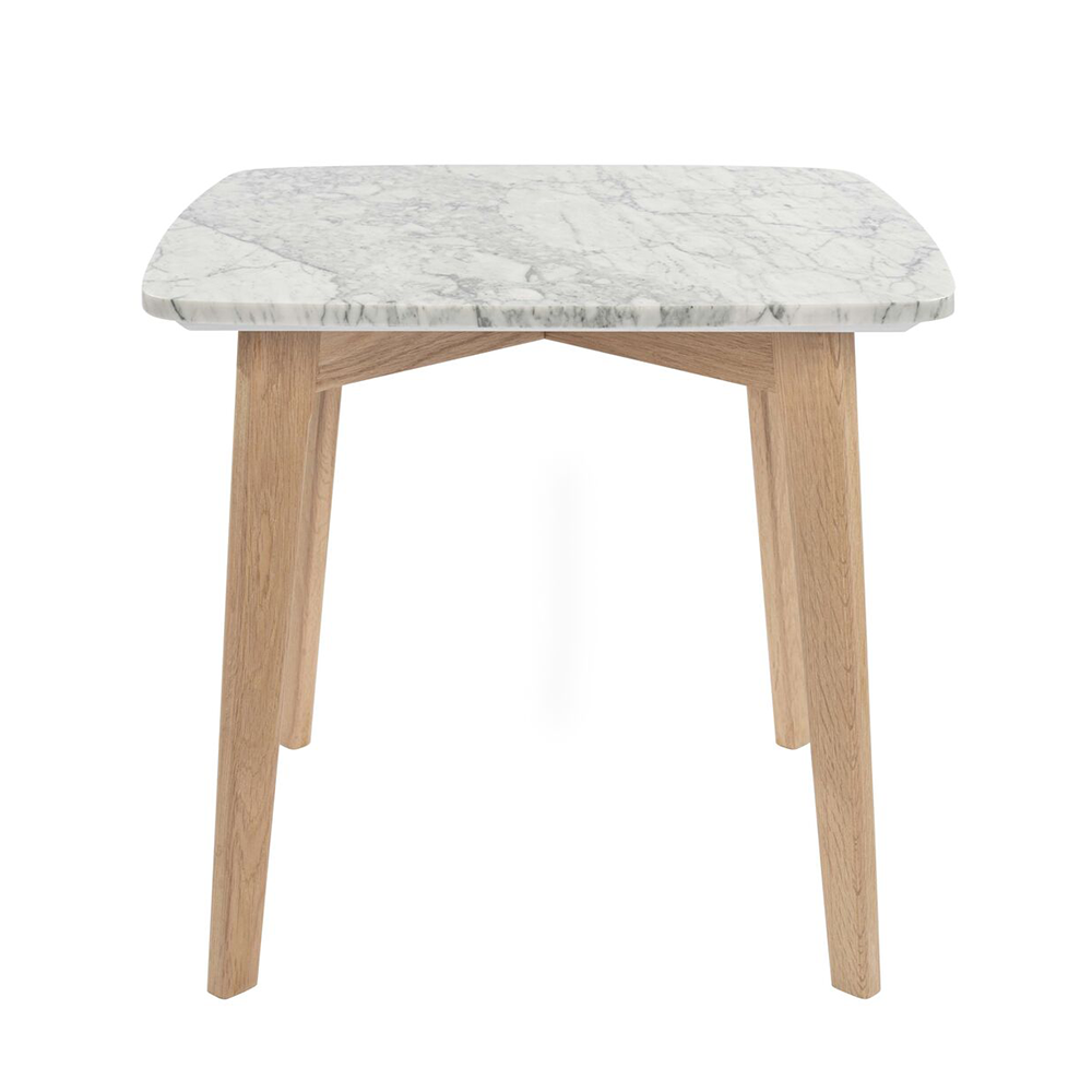 Gavia 19.5" Square Italian Carrara White Marble Side Table with Oak Legs. Picture 1
