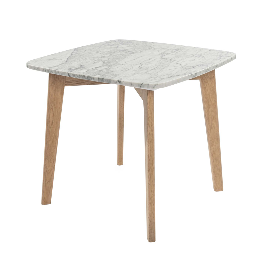 Gavia 19.5" Square Italian Carrara White Marble Side Table with Oak Legs. Picture 2