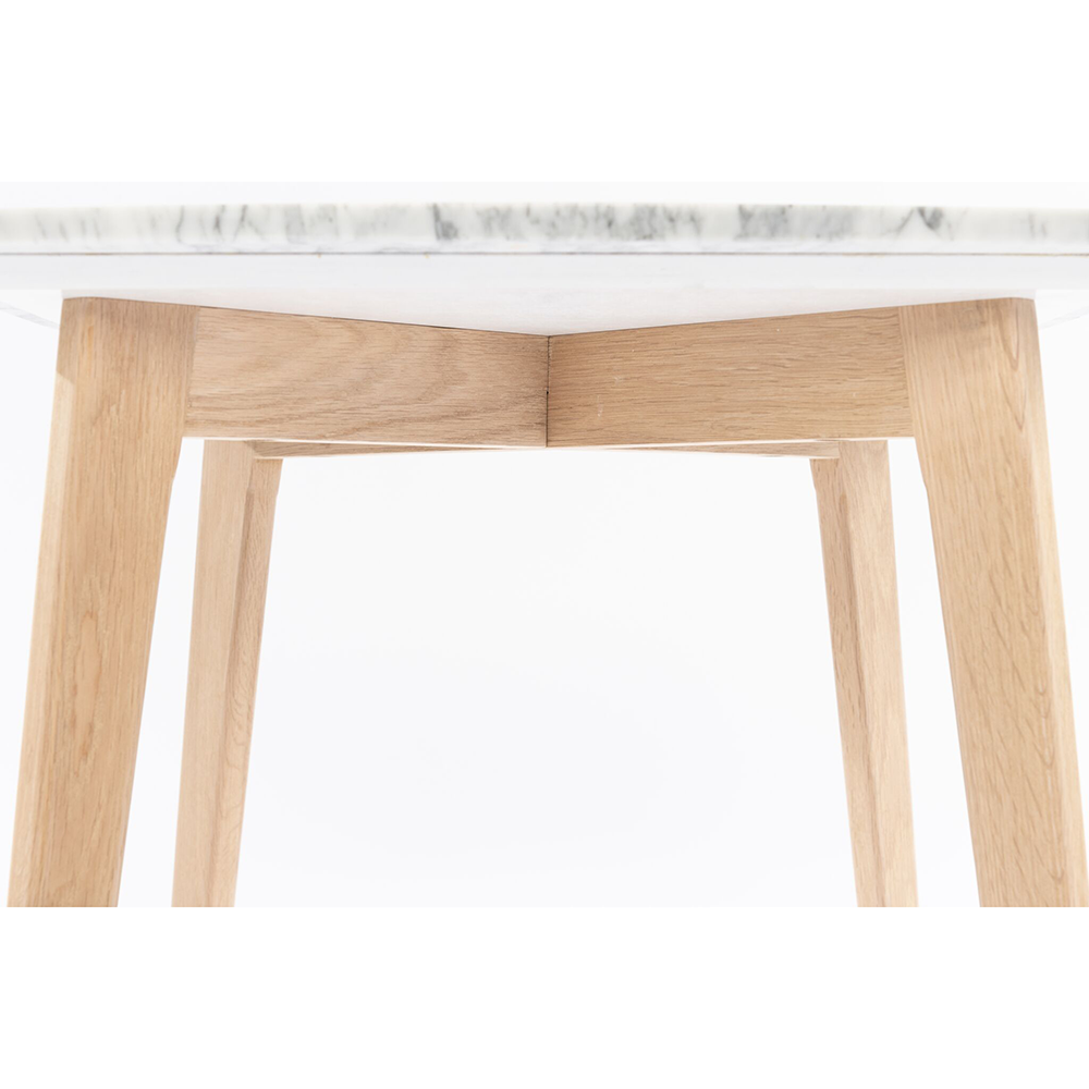 Gavia 19.5" Square Italian Carrara White Marble Side Table with Oak Legs. Picture 3