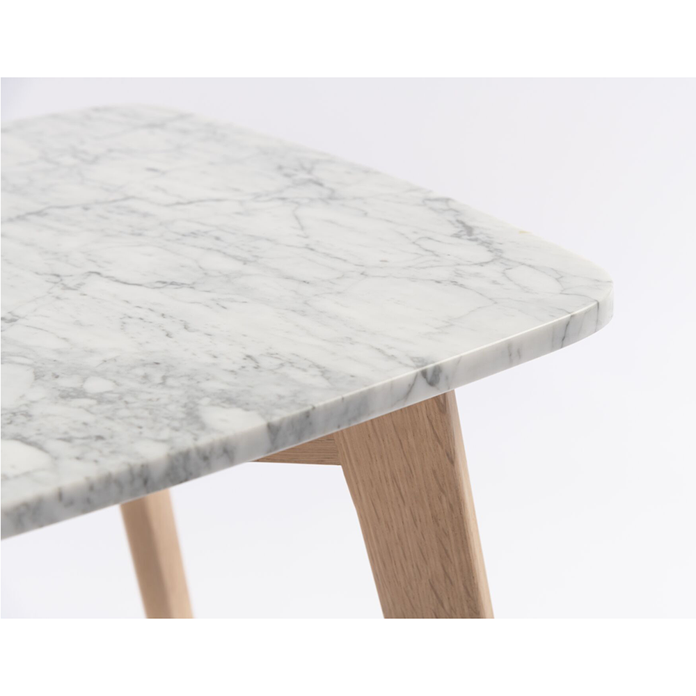 Gavia 19.5" Square Italian Carrara White Marble Side Table with Oak Legs. Picture 4