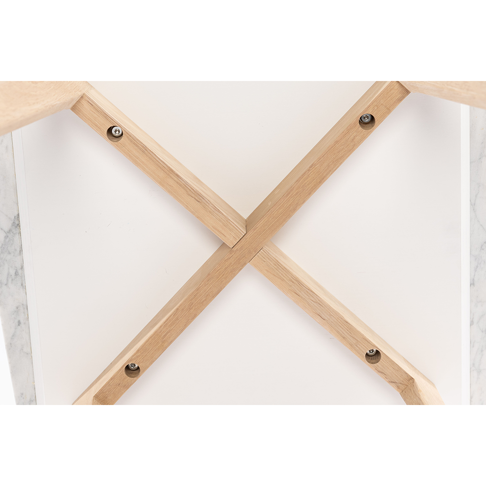 Gavia 19.5" Square Italian Carrara White Marble Side Table with Oak Legs. Picture 5