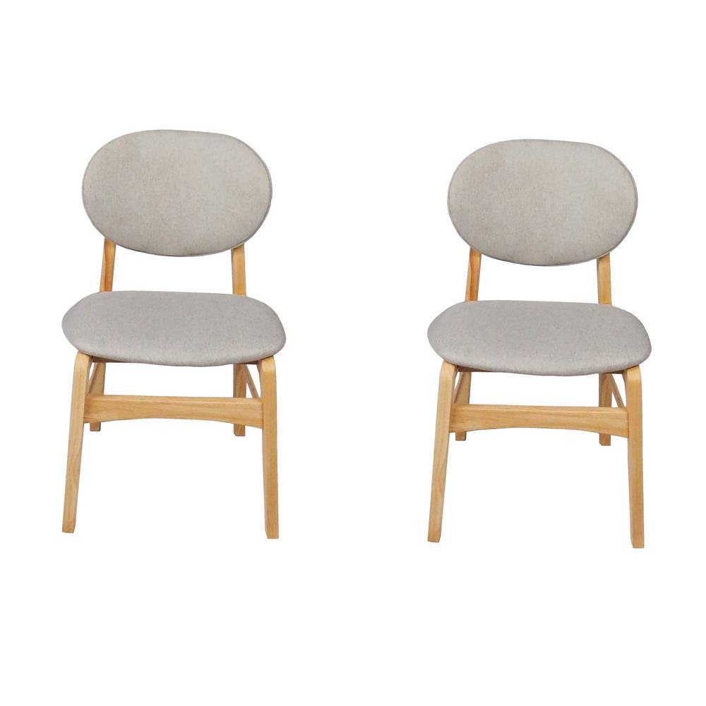 Lily Light Grey Rubber Wood Fabric Dining Chair with Natural Leg (Set of 2). Picture 1