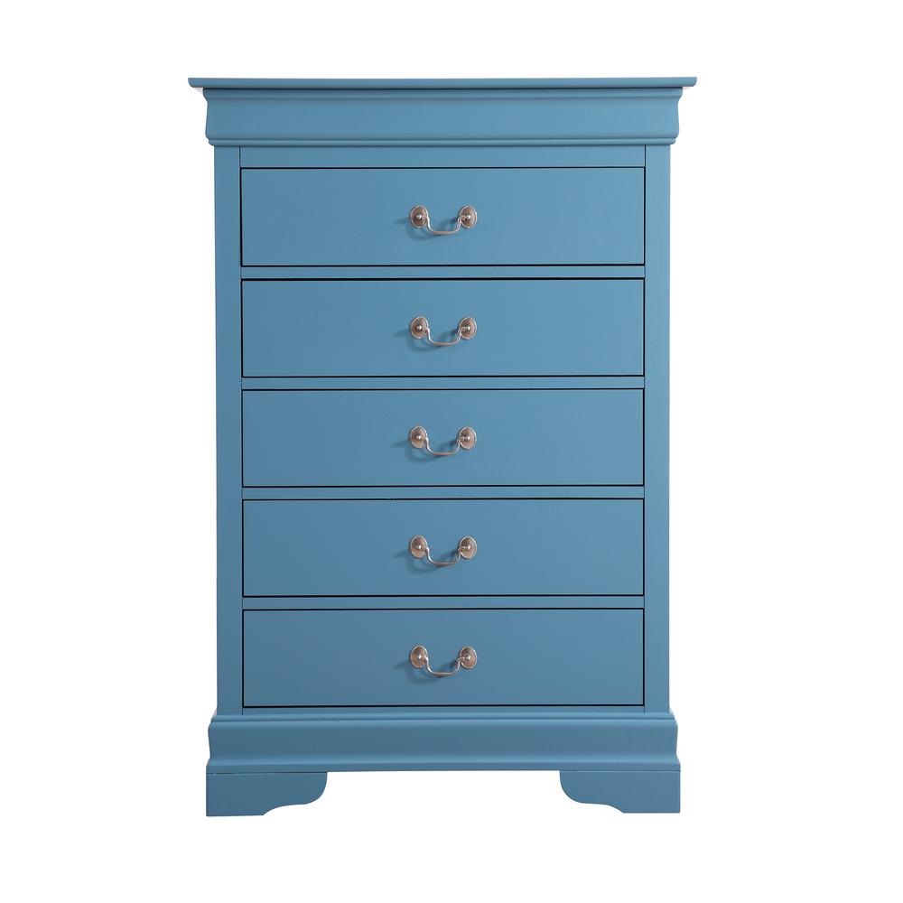 Louis Phillipe Teal 5 Drawer Chest of Drawers (33 in L. X 18 in W. X 48 in H.). Picture 2