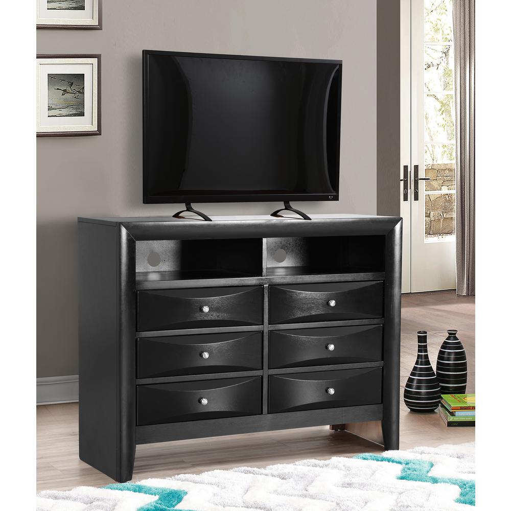 Marilla Black 6-Drawer Chest of Drawers (47 in. L X 17 in. W X 37 in. H). Picture 7