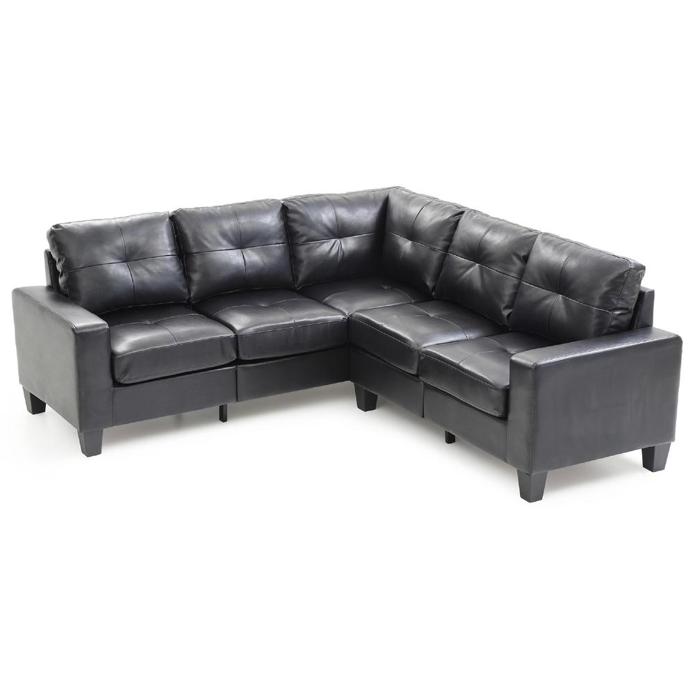 Newbury 82 in. W 2-piece Faux Leather L Shape Sectional Sofa in Black. Picture 2