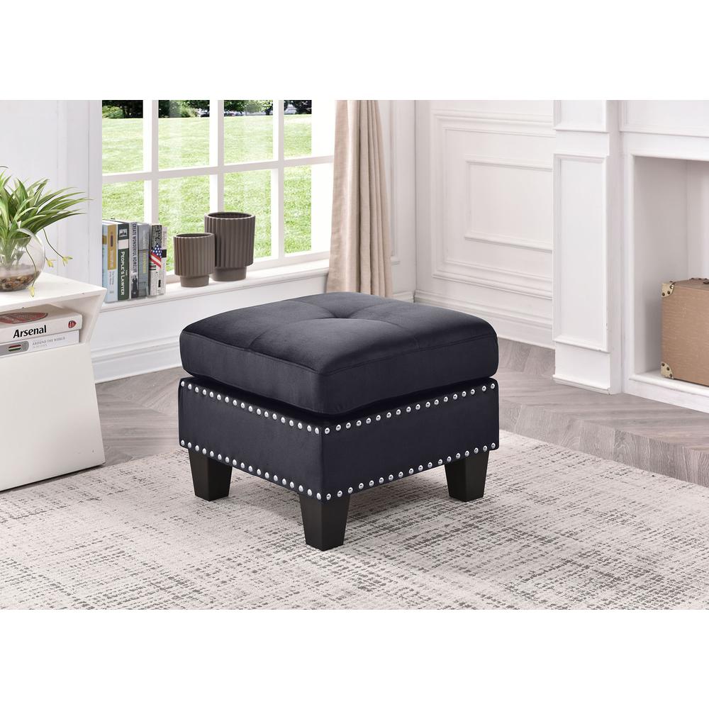 Nailer Black Twill Upholstered Ottoman. Picture 5