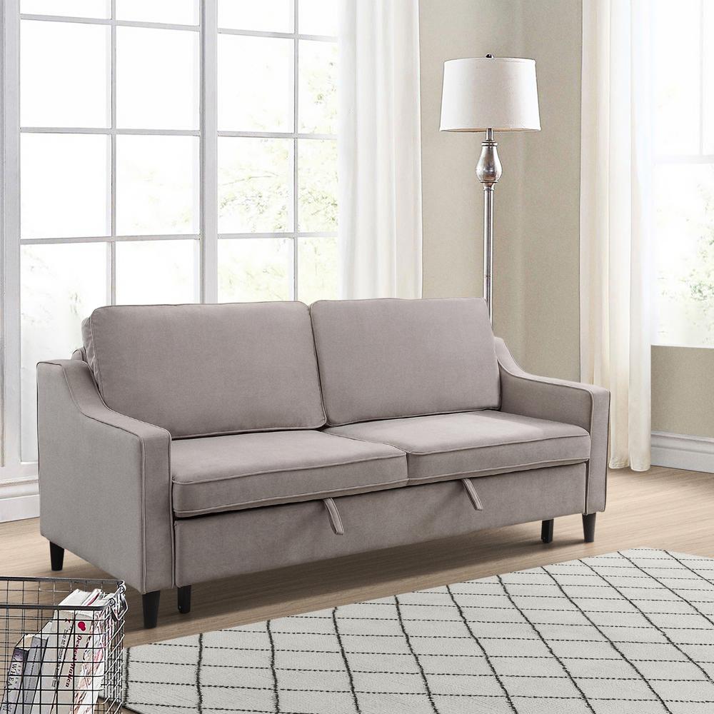 Metteo 71.5 in. Cobblestone Velvet Upholstered 2-Seater Convertible Studio Sofa with Pull-out Bed. Picture 9