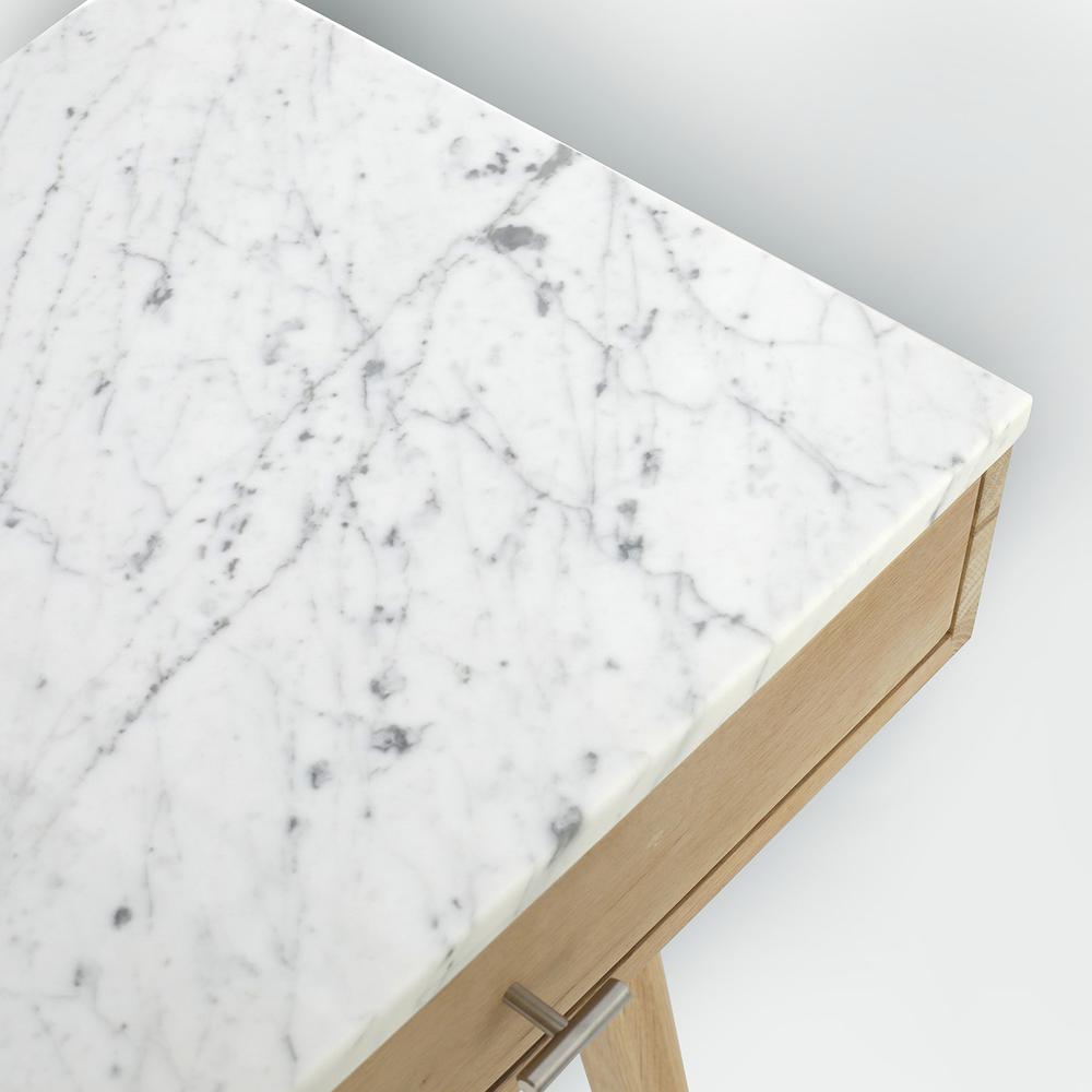Viola 44" Rectangular Italian Carrara White Marble Writing Desk with Oak Legs. Picture 4