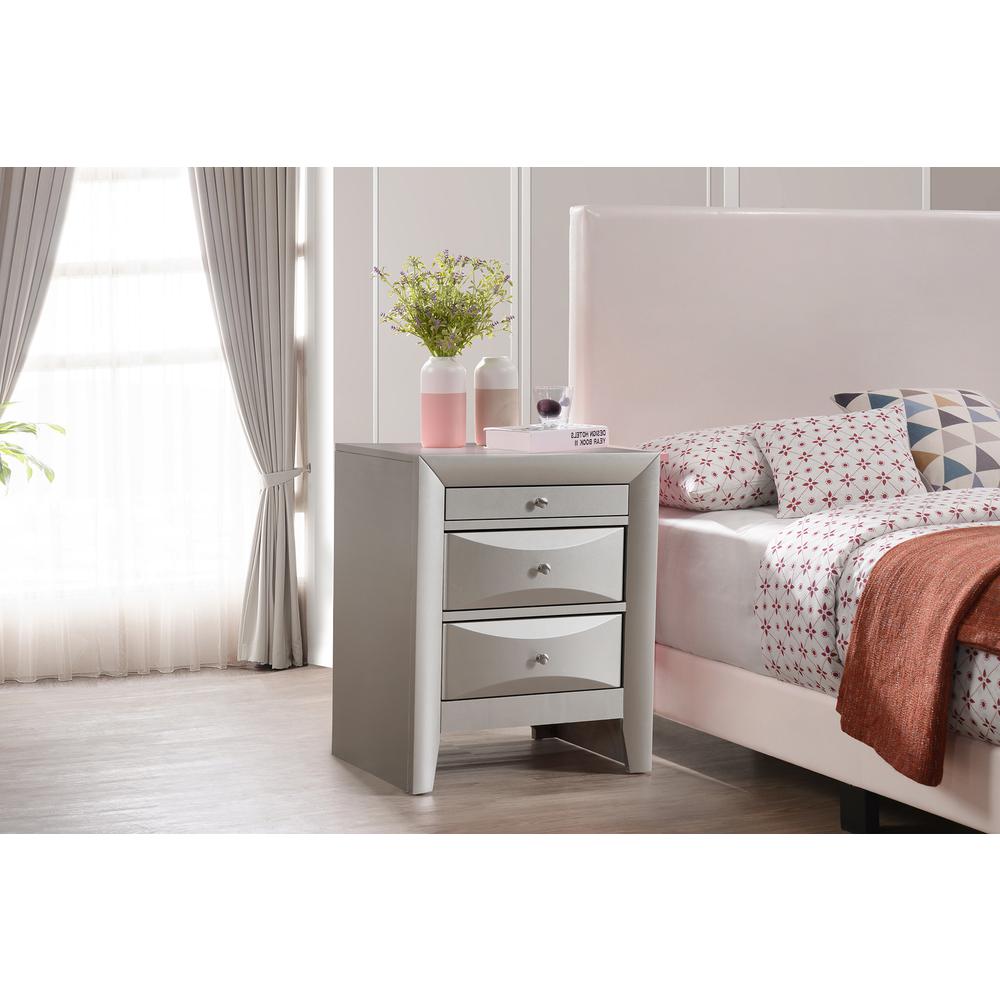 Marilla 3-Drawer Silver Champagne Nightstand (28 in. H x 17 in. W x 23 in. D). Picture 5