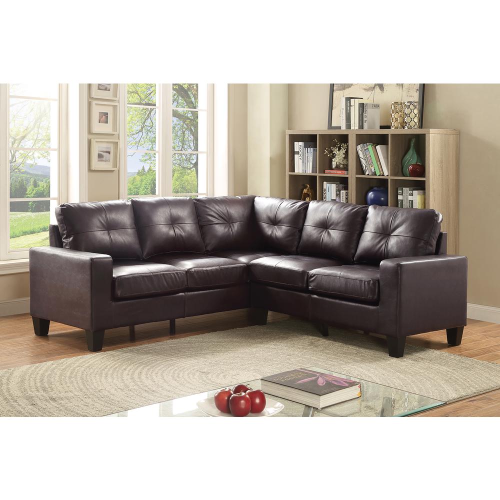 Newbury 82 in. W 2-piece Faux Leather L Shape Sectional Sofa in Dark Brown. Picture 4
