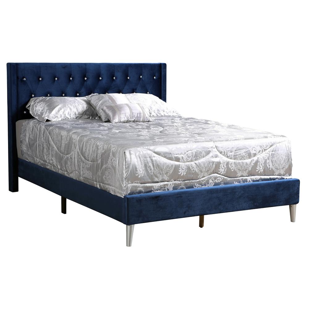 Bergen Navy Blue King Tufted Panel Bed. Picture 1