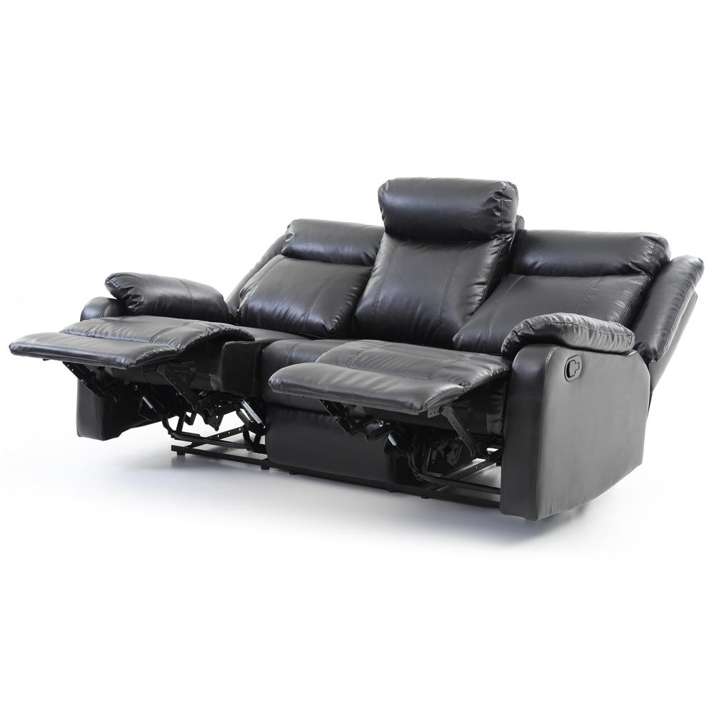 Ward 76 in. Black Faux leather 3-Seater Reclining Sofa with Pillow Top Arm. Picture 4
