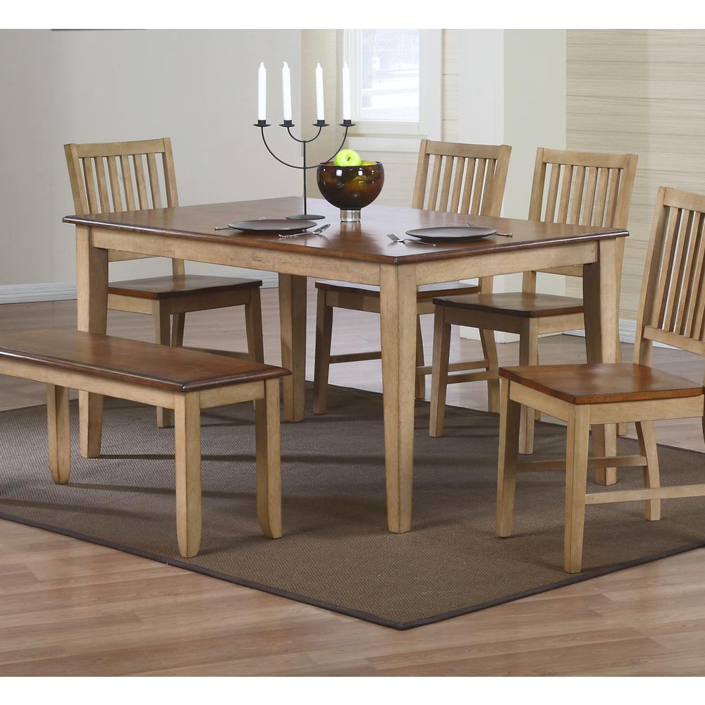 60 in. Rectangle Two Tone Light Creamy Wheat Wood Dining Table (Seats 7). Picture 4